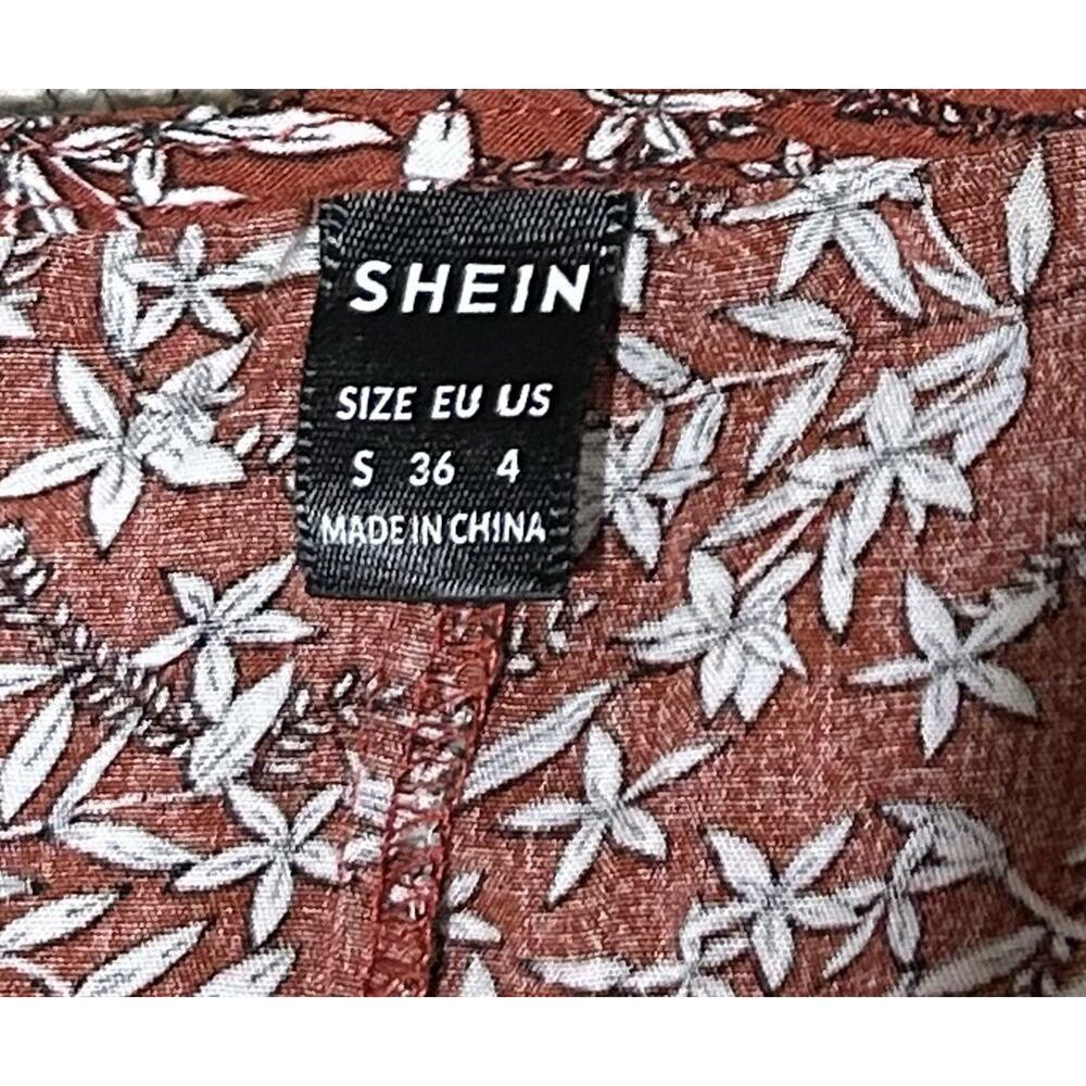 SHEIN Maroon Ditsy Floral Print Dress Size Small Flare Sleeves - Picture 4 of 12